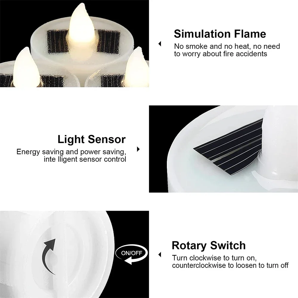 Solar Powered Tea Candles LED Lighting Smokeless Outdoor Lighting Reusable Waterproof Flameless Candles Hallown Christmas