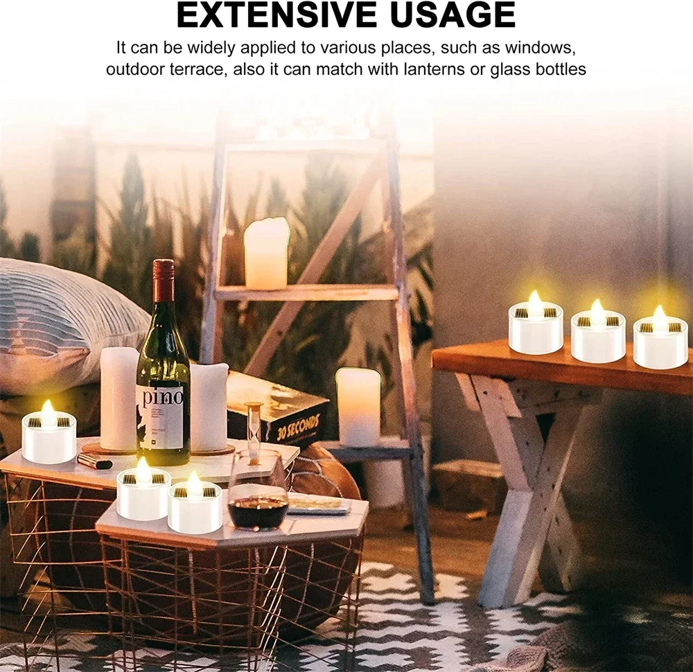 Solar Powered Tea Candles LED Lighting Smokeless Outdoor Lighting Reusable Waterproof Flameless Candles Hallown Christmas