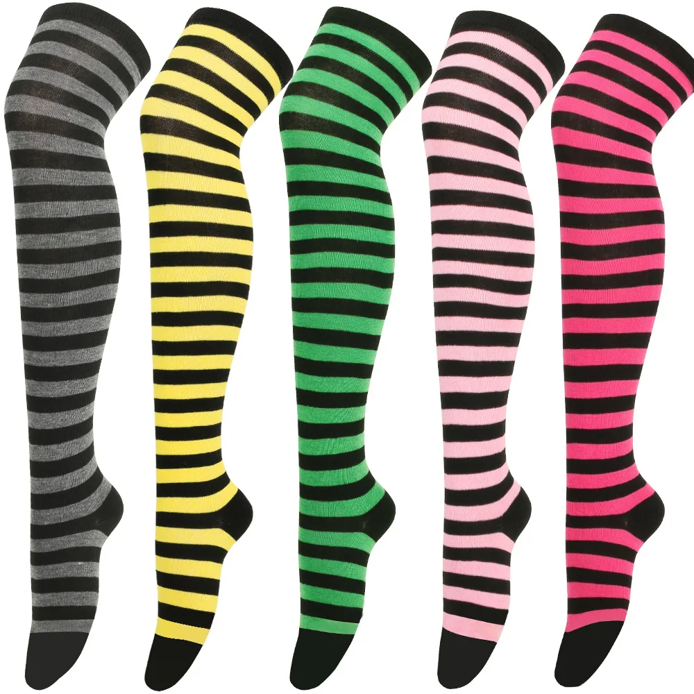 Striped Long Socks Women Over Knee High Stockings Christmas Halloween Cosplay Anime Performance Party Pinstripe Socks Gifts New