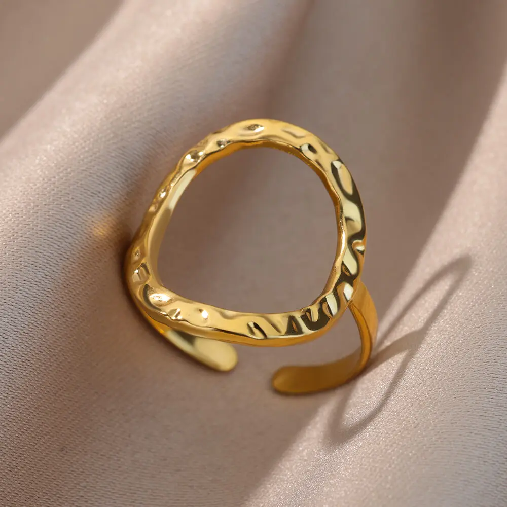 Irregular Hollow Opening Rings For Women Stainless Steel Gold Color Geometric Ring Fashion Simple Party Christmas Jewelry Gift