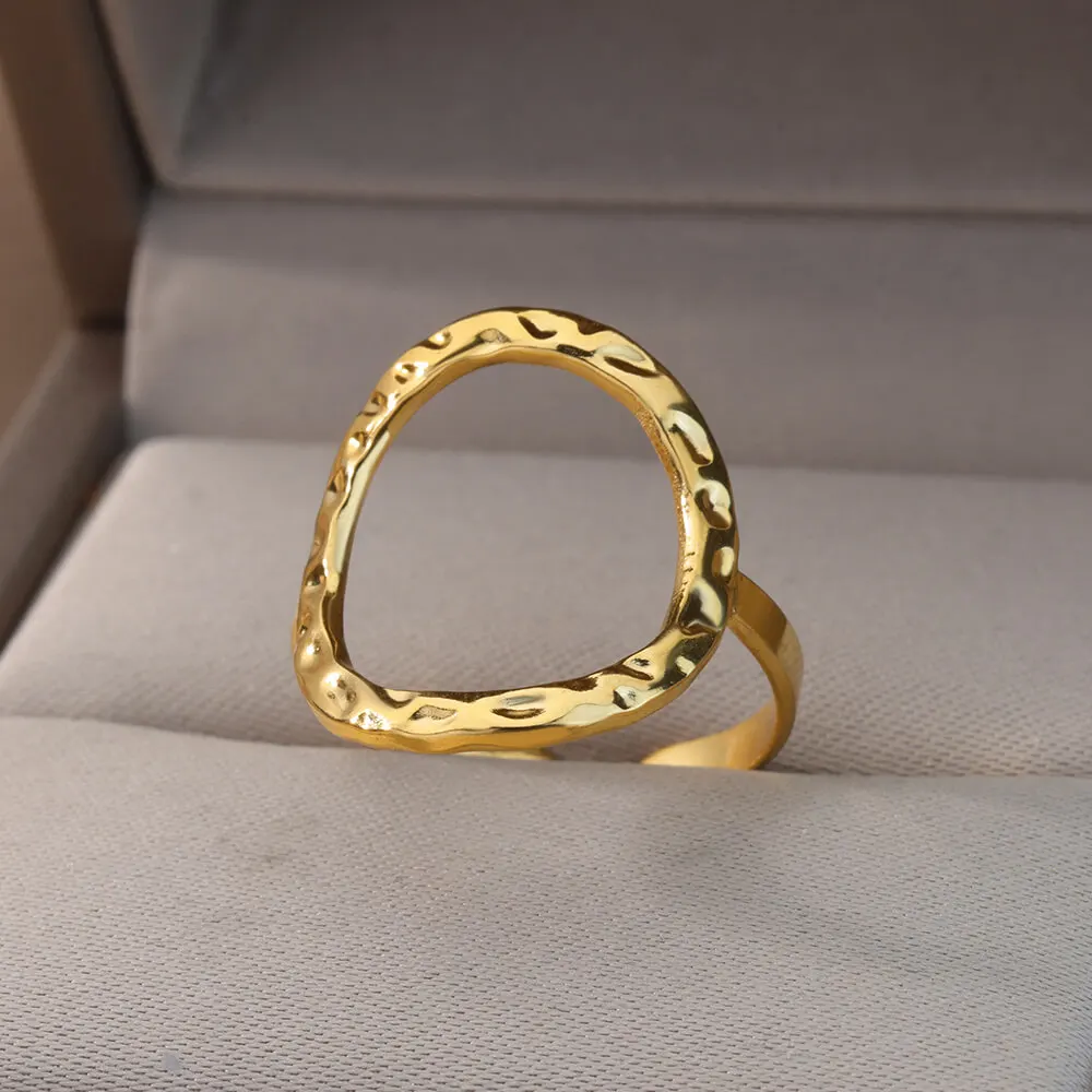 Irregular Hollow Opening Rings For Women Stainless Steel Gold Color Geometric Ring Fashion Simple Party Christmas Jewelry Gift