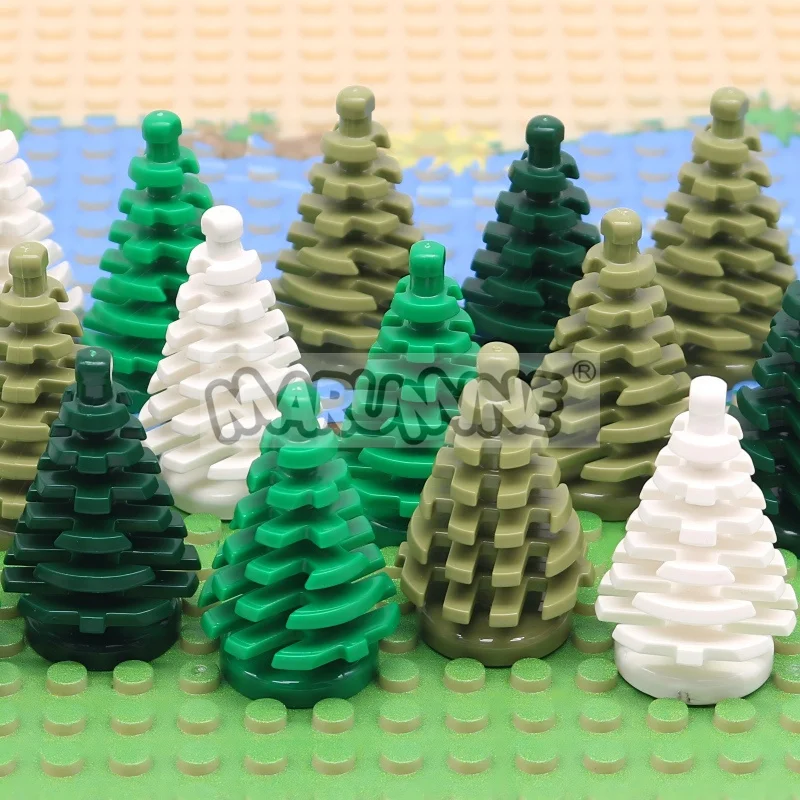 Marumine 10PCS Small Christmas Tree MOC Building Blocks Spruce 2435 Compatible Construction City View Bricks Parts  Stalk Grass