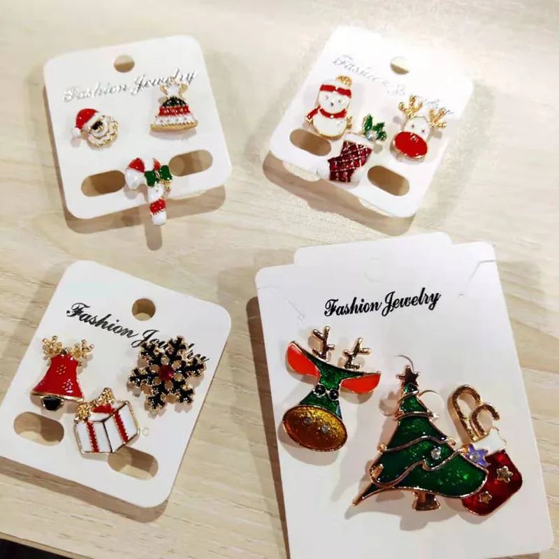 Fashion Xmas Brooch Badge Set for Women Christmas Pins Snowman Snowflake Deer Bell Hat Sock Tree Cartoon Cute Jewelry Gift