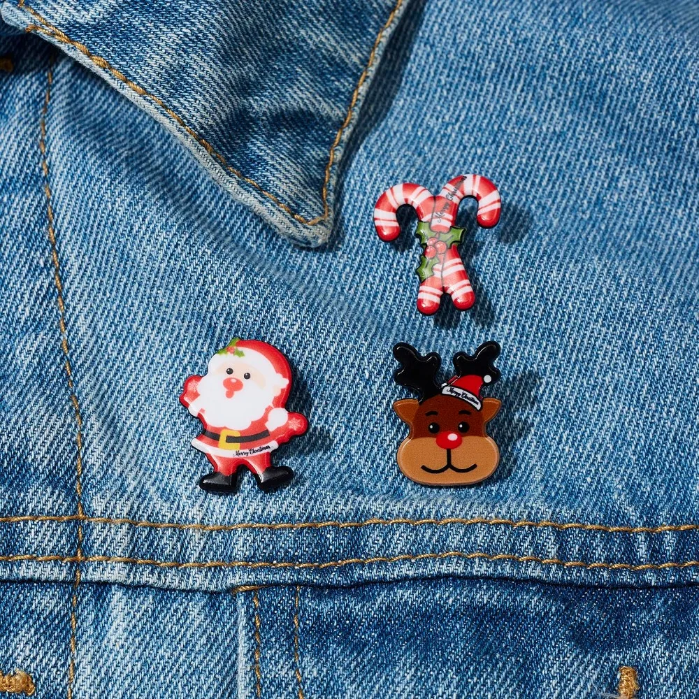 Fashion Xmas Brooch Badge Set for Women Christmas Pins Snowman Snowflake Deer Bell Hat Sock Tree Cartoon Cute Jewelry Gift
