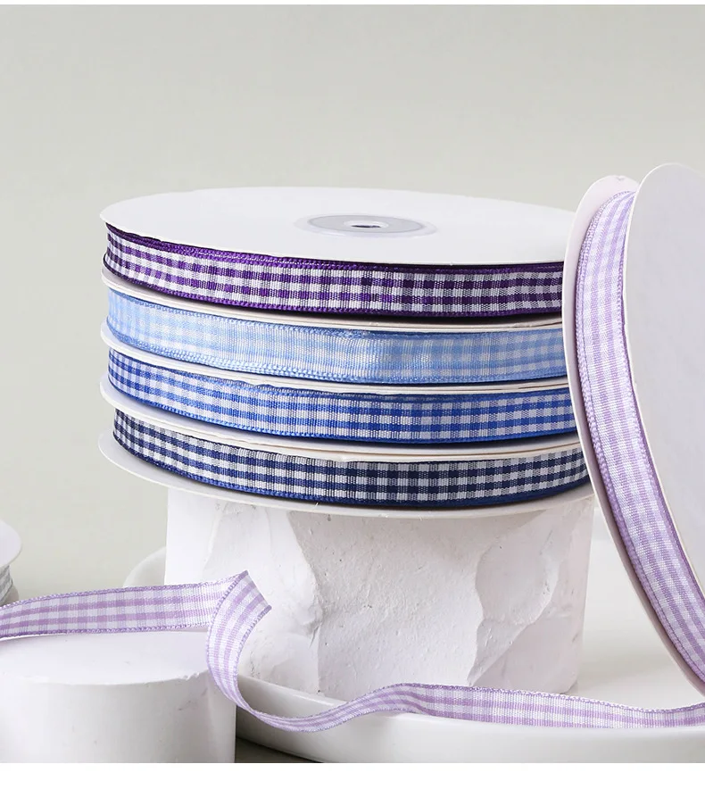 50 Yards 10mm Gingham Ribbons for Wedding Christmas Party Decorations Gifts Wrapping DIY Crafts Bow Hair Plaid Ribbon Packaging