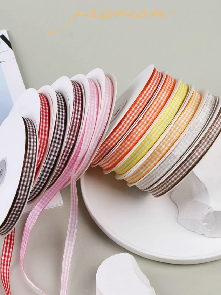 50 Yards 10mm Gingham Ribbons for Wedding Christmas Party Decorations Gifts Wrapping DIY Crafts Bow Hair Plaid Ribbon Packaging