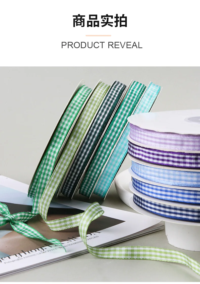 50 Yards 10mm Gingham Ribbons for Wedding Christmas Party Decorations Gifts Wrapping DIY Crafts Bow Hair Plaid Ribbon Packaging