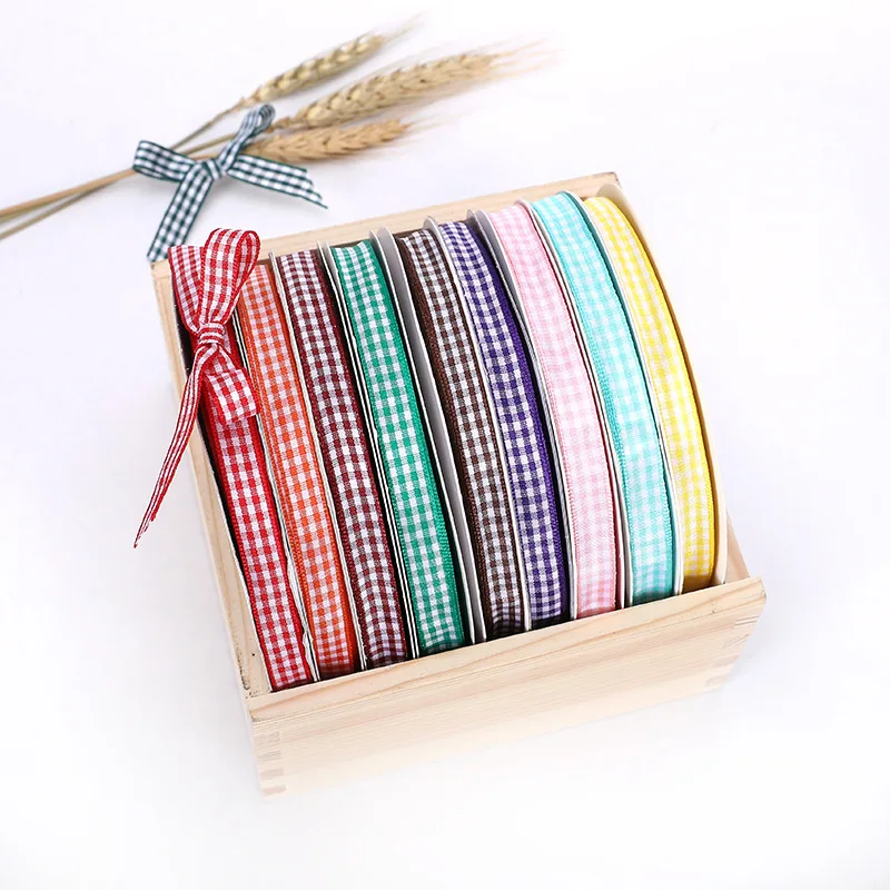 50 Yards 10mm Gingham Ribbons for Wedding Christmas Party Decorations Gifts Wrapping DIY Crafts Bow Hair Plaid Ribbon Packaging