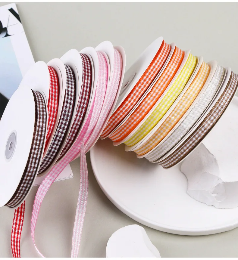 50 Yards 10mm Gingham Ribbons for Wedding Christmas Party Decorations Gifts Wrapping DIY Crafts Bow Hair Plaid Ribbon Packaging