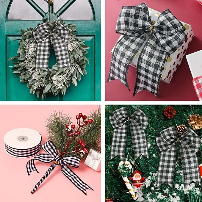 50 Yards 10mm Gingham Ribbons for Wedding Christmas Party Decorations Gifts Wrapping DIY Crafts Bow Hair Plaid Ribbon Packaging
