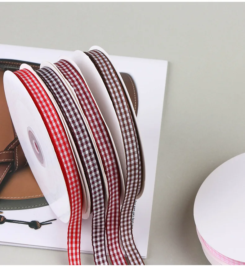 50 Yards 10mm Gingham Ribbons for Wedding Christmas Party Decorations Gifts Wrapping DIY Crafts Bow Hair Plaid Ribbon Packaging