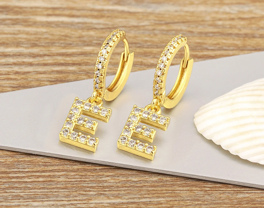 Nidin Hot Sale Initial A-Z Letters Mini Small Hoop Earrings Gold Color Zircon Jewelry Alphabet Fashion Christmas New Year Gift