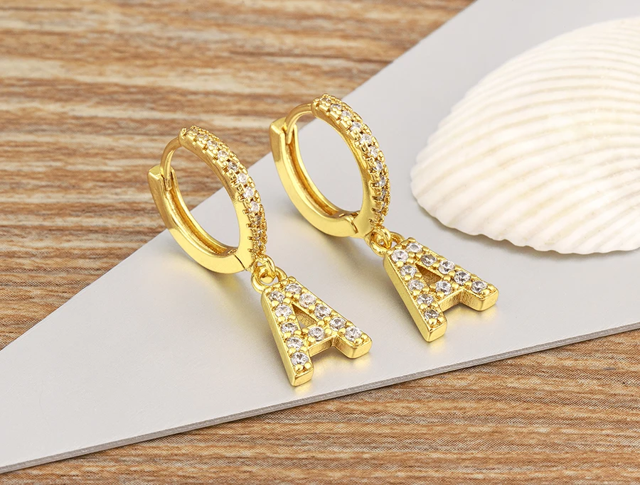 Nidin Hot Sale Initial A-Z Letters Mini Small Hoop Earrings Gold Color Zircon Jewelry Alphabet Fashion Christmas New Year Gift