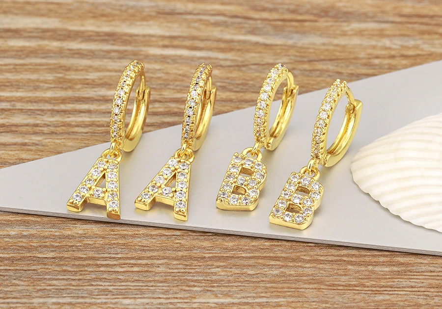 Nidin Hot Sale Initial A-Z Letters Mini Small Hoop Earrings Gold Color Zircon Jewelry Alphabet Fashion Christmas New Year Gift
