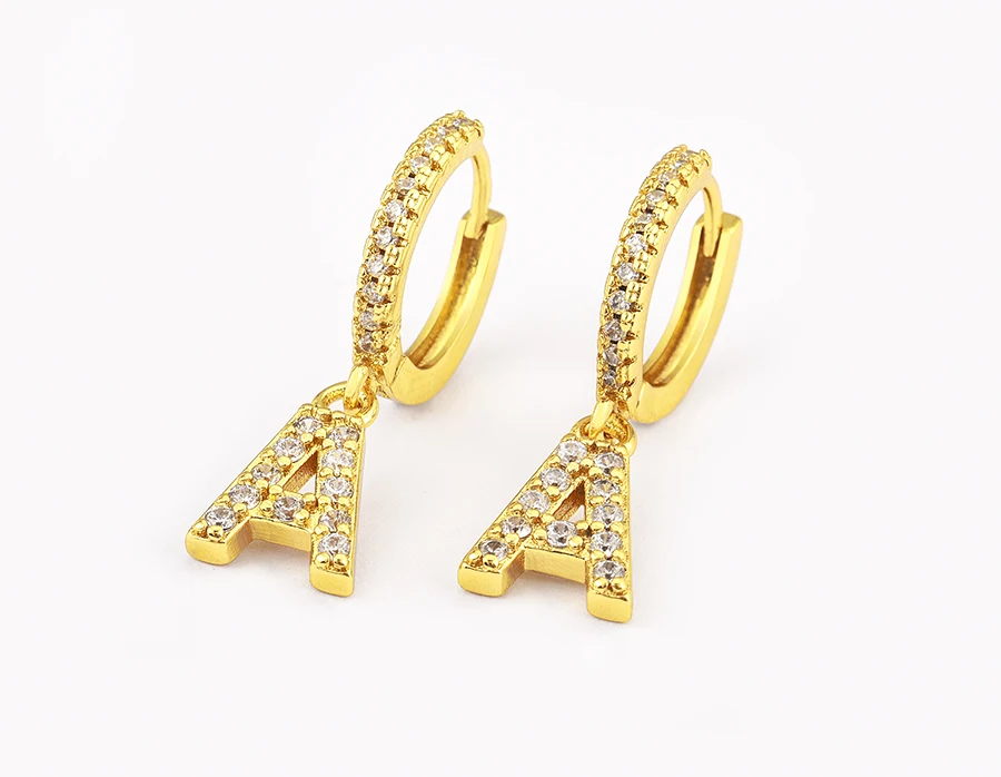 Nidin Hot Sale Initial A-Z Letters Mini Small Hoop Earrings Gold Color Zircon Jewelry Alphabet Fashion Christmas New Year Gift
