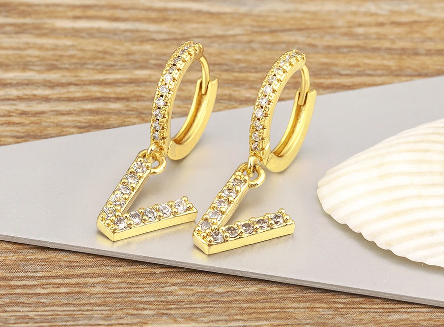 Nidin Hot Sale Initial A-Z Letters Mini Small Hoop Earrings Gold Color Zircon Jewelry Alphabet Fashion Christmas New Year Gift