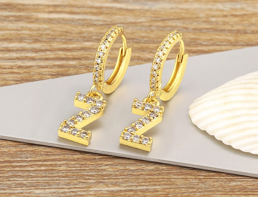 Nidin Hot Sale Initial A-Z Letters Mini Small Hoop Earrings Gold Color Zircon Jewelry Alphabet Fashion Christmas New Year Gift