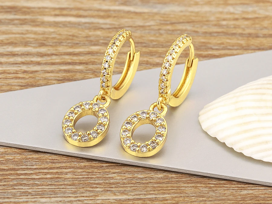Nidin Hot Sale Initial A-Z Letters Mini Small Hoop Earrings Gold Color Zircon Jewelry Alphabet Fashion Christmas New Year Gift