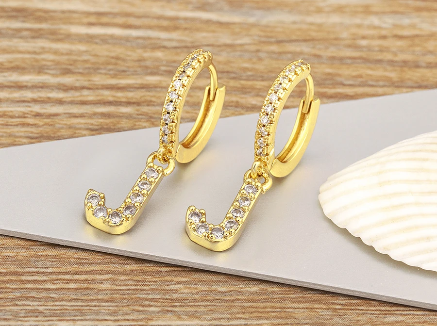 Nidin Hot Sale Initial A-Z Letters Mini Small Hoop Earrings Gold Color Zircon Jewelry Alphabet Fashion Christmas New Year Gift