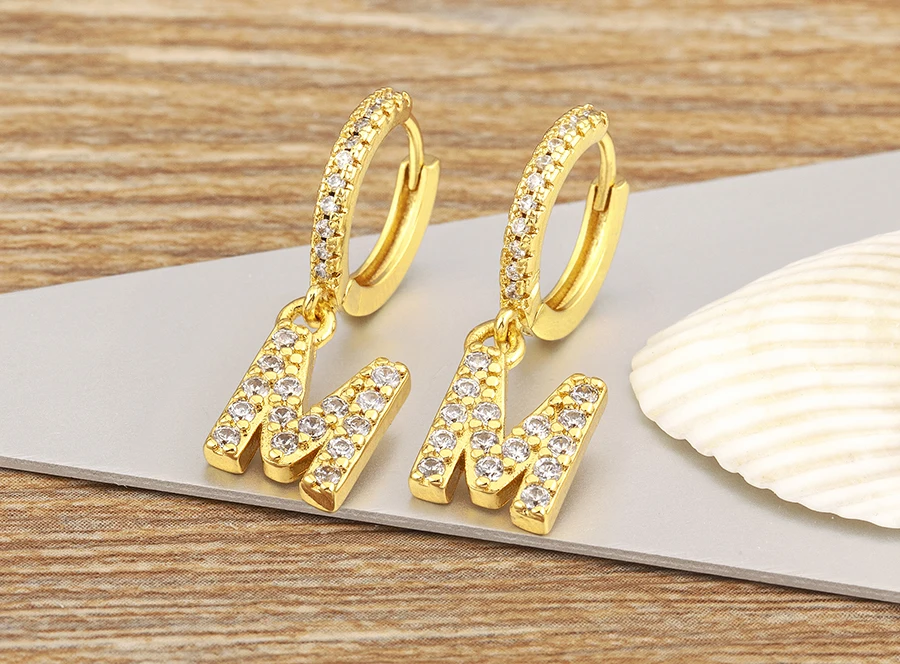 Nidin Hot Sale Initial A-Z Letters Mini Small Hoop Earrings Gold Color Zircon Jewelry Alphabet Fashion Christmas New Year Gift