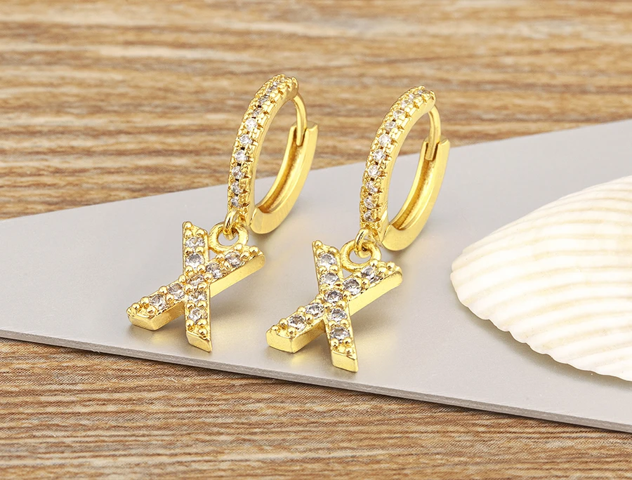 Nidin Hot Sale Initial A-Z Letters Mini Small Hoop Earrings Gold Color Zircon Jewelry Alphabet Fashion Christmas New Year Gift
