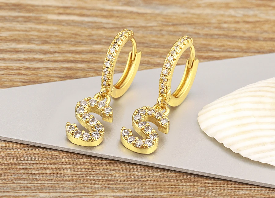 Nidin Hot Sale Initial A-Z Letters Mini Small Hoop Earrings Gold Color Zircon Jewelry Alphabet Fashion Christmas New Year Gift