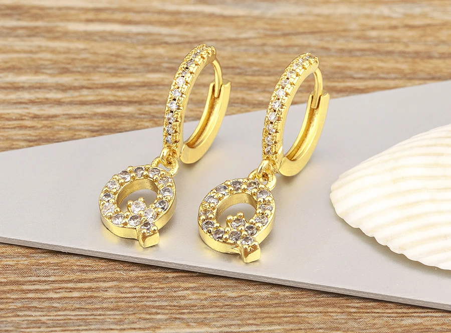Nidin Hot Sale Initial A-Z Letters Mini Small Hoop Earrings Gold Color Zircon Jewelry Alphabet Fashion Christmas New Year Gift
