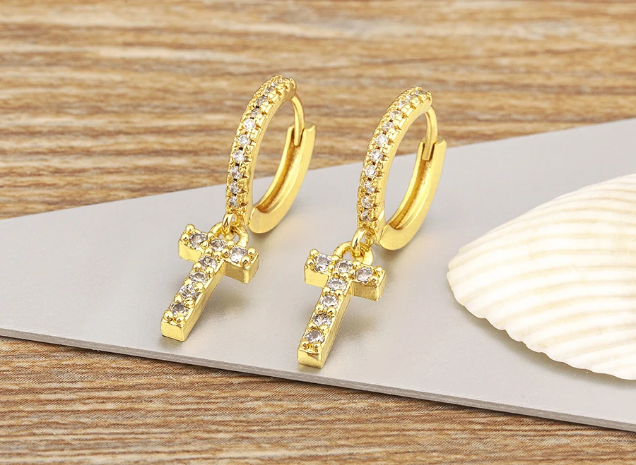 Nidin Hot Sale Initial A-Z Letters Mini Small Hoop Earrings Gold Color Zircon Jewelry Alphabet Fashion Christmas New Year Gift