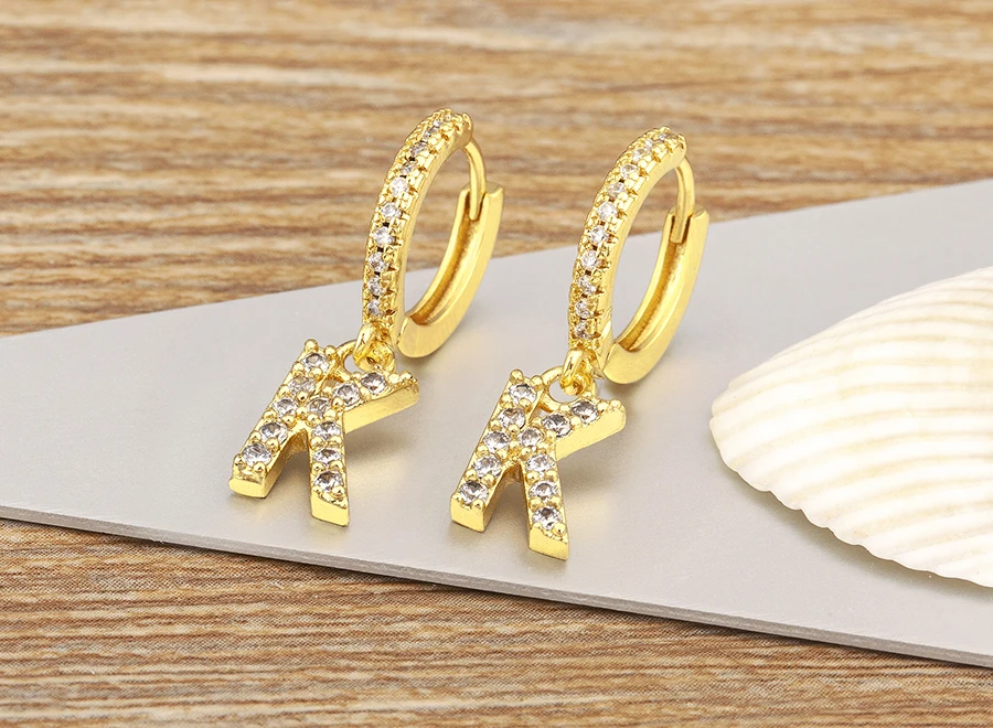 Nidin Hot Sale Initial A-Z Letters Mini Small Hoop Earrings Gold Color Zircon Jewelry Alphabet Fashion Christmas New Year Gift