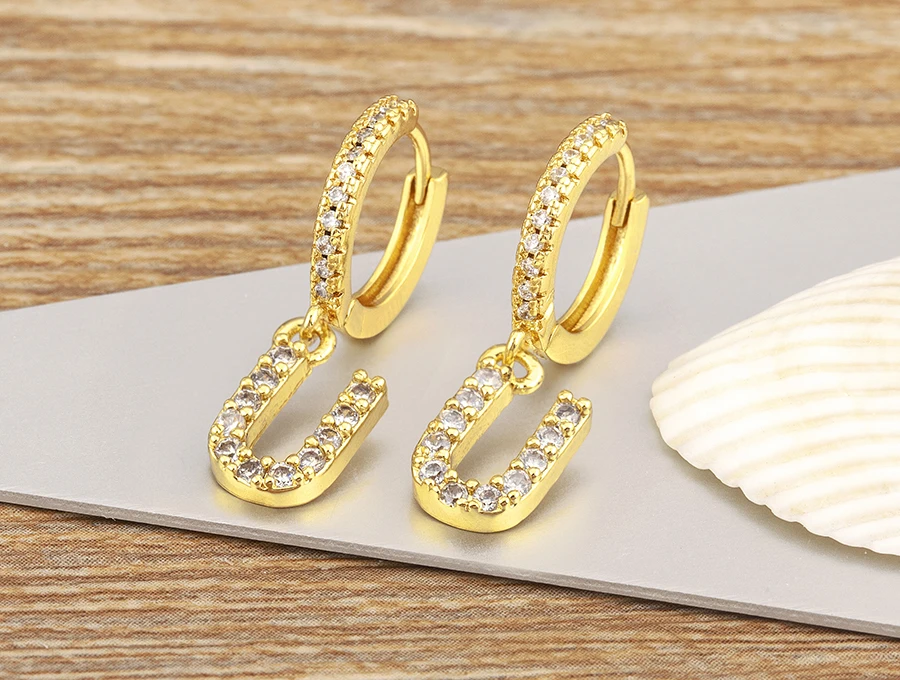 Nidin Hot Sale Initial A-Z Letters Mini Small Hoop Earrings Gold Color Zircon Jewelry Alphabet Fashion Christmas New Year Gift