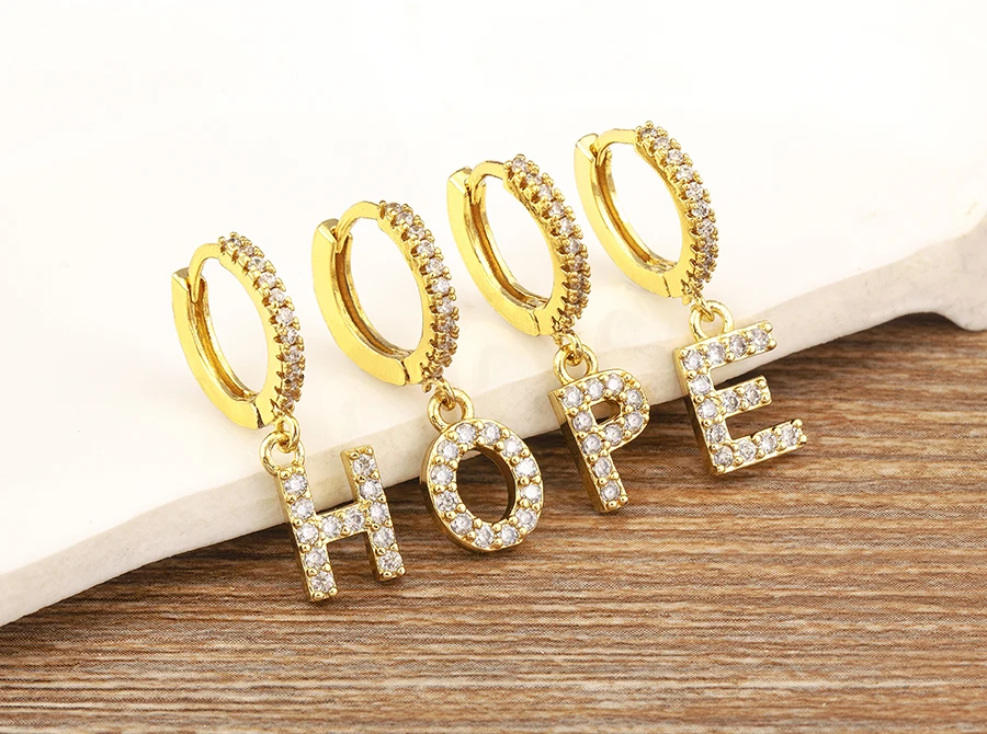 Nidin Hot Sale Initial A-Z Letters Mini Small Hoop Earrings Gold Color Zircon Jewelry Alphabet Fashion Christmas New Year Gift