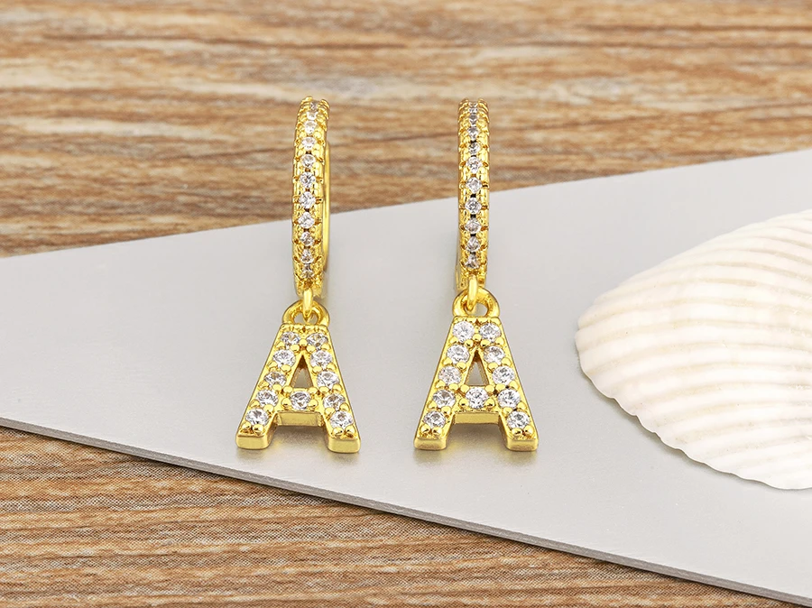 Nidin Hot Sale Initial A-Z Letters Mini Small Hoop Earrings Gold Color Zircon Jewelry Alphabet Fashion Christmas New Year Gift