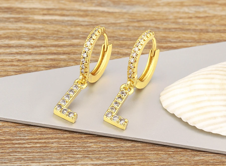 Nidin Hot Sale Initial A-Z Letters Mini Small Hoop Earrings Gold Color Zircon Jewelry Alphabet Fashion Christmas New Year Gift