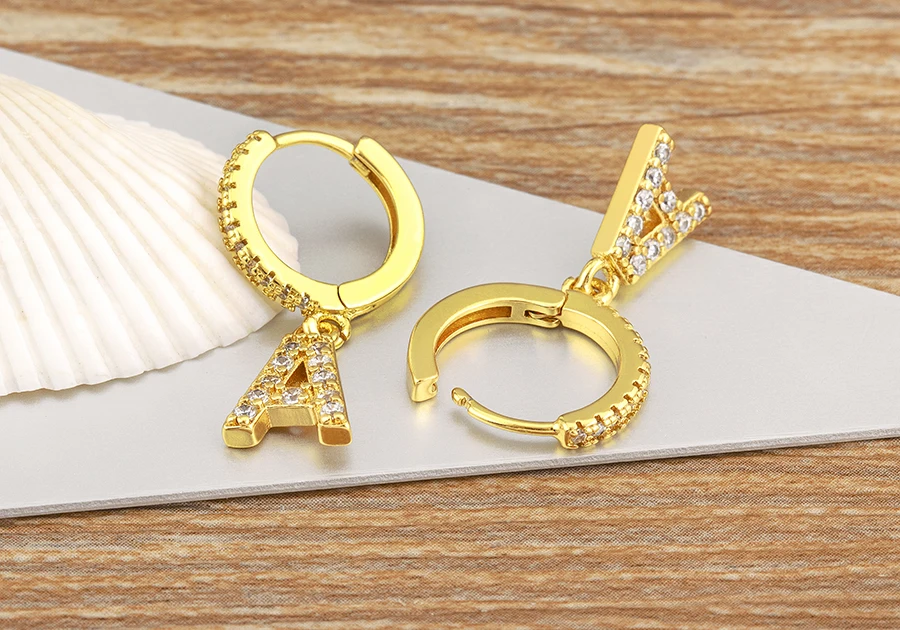 Nidin Hot Sale Initial A-Z Letters Mini Small Hoop Earrings Gold Color Zircon Jewelry Alphabet Fashion Christmas New Year Gift