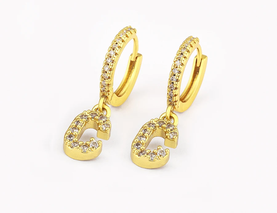 Nidin Hot Sale Initial A-Z Letters Mini Small Hoop Earrings Gold Color Zircon Jewelry Alphabet Fashion Christmas New Year Gift