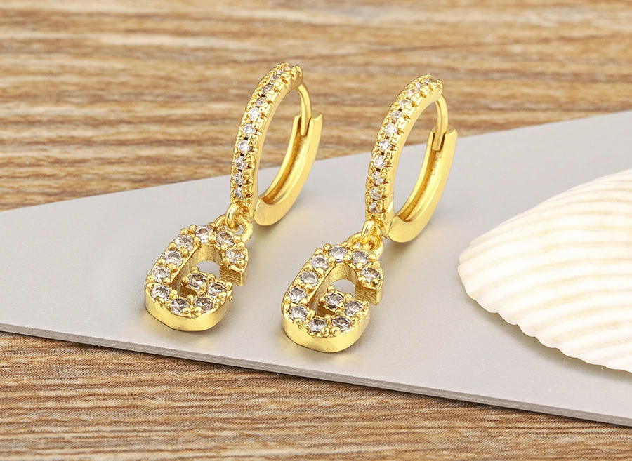Nidin Hot Sale Initial A-Z Letters Mini Small Hoop Earrings Gold Color Zircon Jewelry Alphabet Fashion Christmas New Year Gift