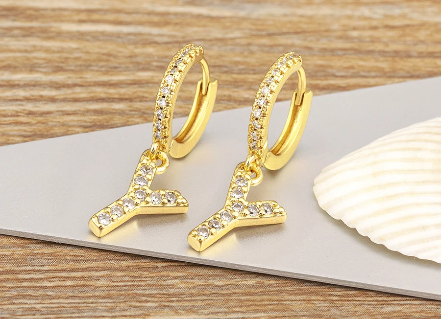 Nidin Hot Sale Initial A-Z Letters Mini Small Hoop Earrings Gold Color Zircon Jewelry Alphabet Fashion Christmas New Year Gift