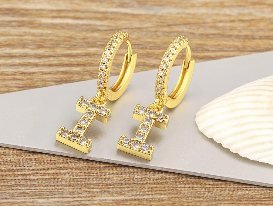 Nidin Hot Sale Initial A-Z Letters Mini Small Hoop Earrings Gold Color Zircon Jewelry Alphabet Fashion Christmas New Year Gift