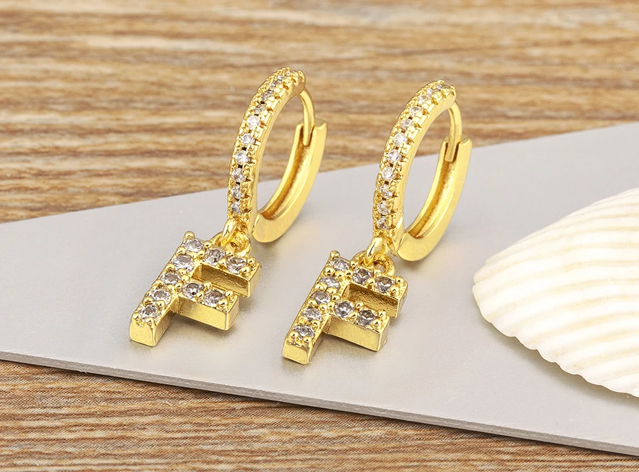 Nidin Hot Sale Initial A-Z Letters Mini Small Hoop Earrings Gold Color Zircon Jewelry Alphabet Fashion Christmas New Year Gift