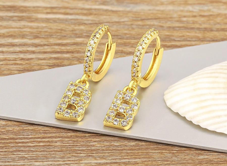 Nidin Hot Sale Initial A-Z Letters Mini Small Hoop Earrings Gold Color Zircon Jewelry Alphabet Fashion Christmas New Year Gift