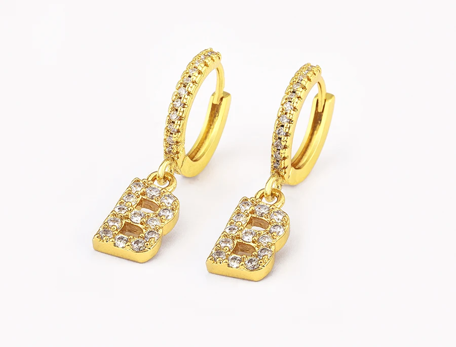 Nidin Hot Sale Initial A-Z Letters Mini Small Hoop Earrings Gold Color Zircon Jewelry Alphabet Fashion Christmas New Year Gift