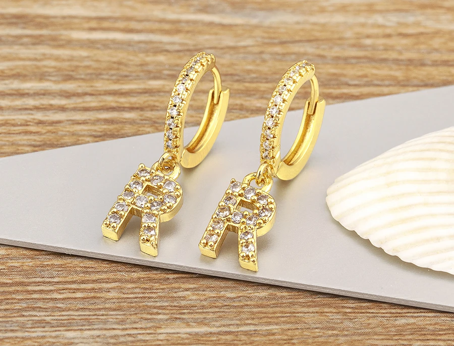 Nidin Hot Sale Initial A-Z Letters Mini Small Hoop Earrings Gold Color Zircon Jewelry Alphabet Fashion Christmas New Year Gift
