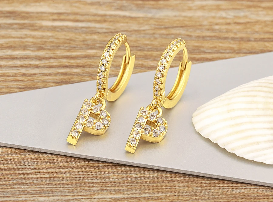 Nidin Hot Sale Initial A-Z Letters Mini Small Hoop Earrings Gold Color Zircon Jewelry Alphabet Fashion Christmas New Year Gift