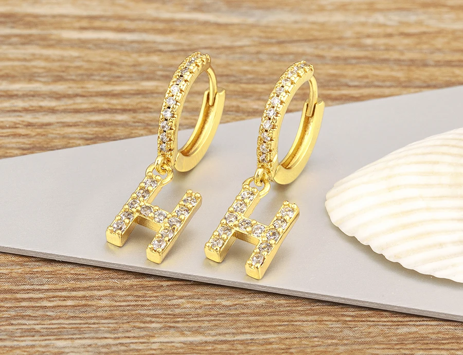 Nidin Hot Sale Initial A-Z Letters Mini Small Hoop Earrings Gold Color Zircon Jewelry Alphabet Fashion Christmas New Year Gift