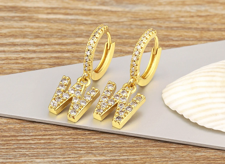 Nidin Hot Sale Initial A-Z Letters Mini Small Hoop Earrings Gold Color Zircon Jewelry Alphabet Fashion Christmas New Year Gift