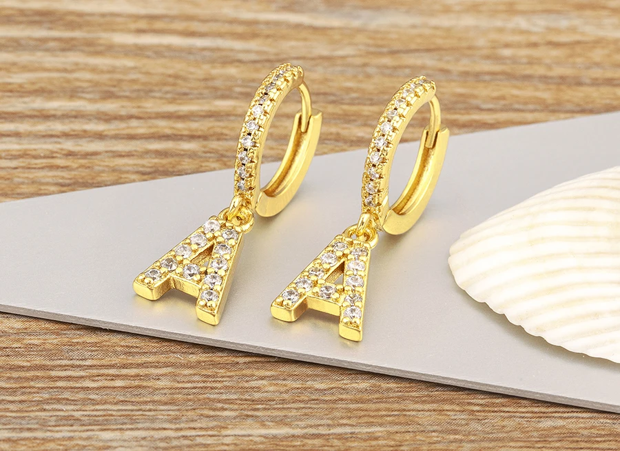 Nidin Hot Sale Initial A-Z Letters Mini Small Hoop Earrings Gold Color Zircon Jewelry Alphabet Fashion Christmas New Year Gift