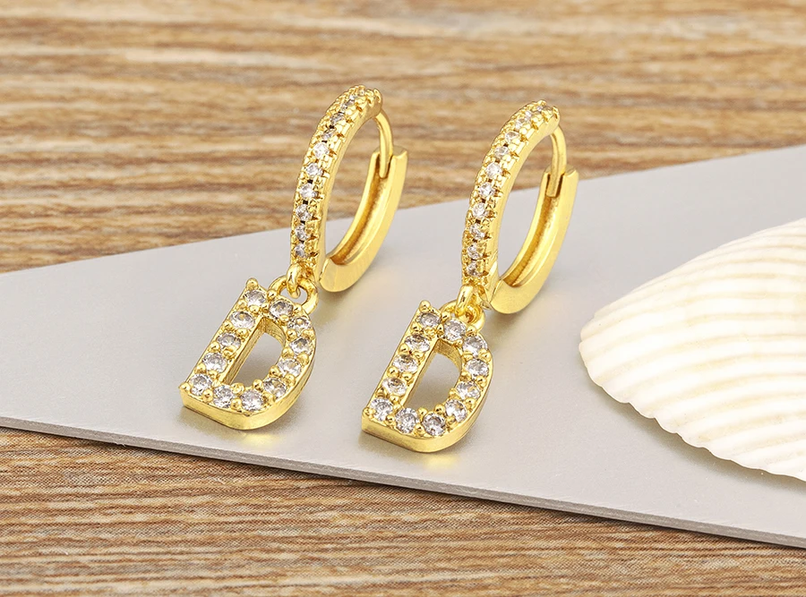 Nidin Hot Sale Initial A-Z Letters Mini Small Hoop Earrings Gold Color Zircon Jewelry Alphabet Fashion Christmas New Year Gift