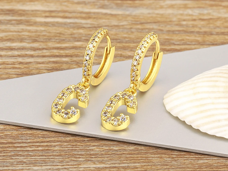 Nidin Hot Sale Initial A-Z Letters Mini Small Hoop Earrings Gold Color Zircon Jewelry Alphabet Fashion Christmas New Year Gift