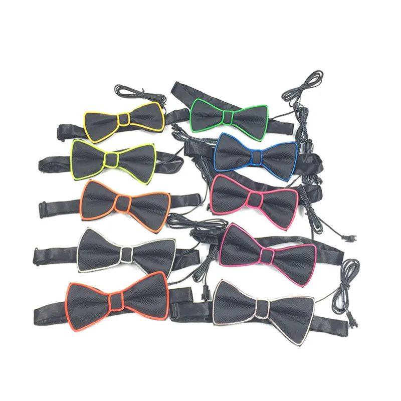 Men Glowing Bow Tie EL Wire Neon LED Luminous Party Haloween Christmas Luminous Light Up Decoration Bar Club Stage Prop Clothing