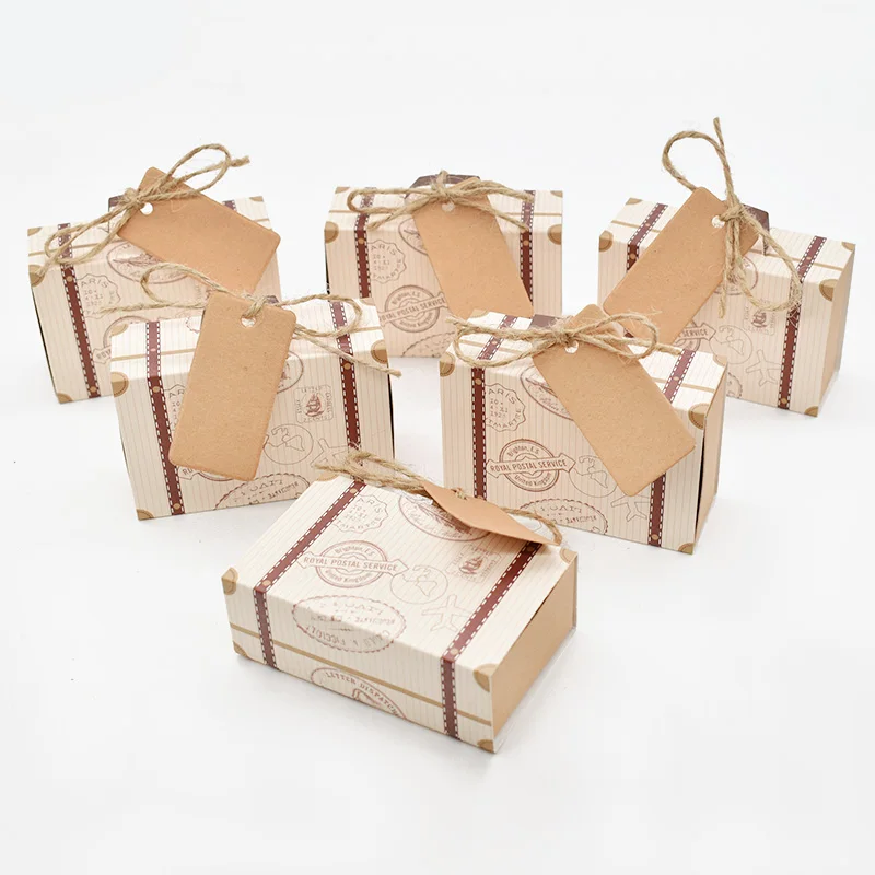 10/20pcs Travel Suitcase Candy Box Kraft Paper Gift Boxes Wedding Birthday Party Decoration Supplies Christmas Gift Packaging